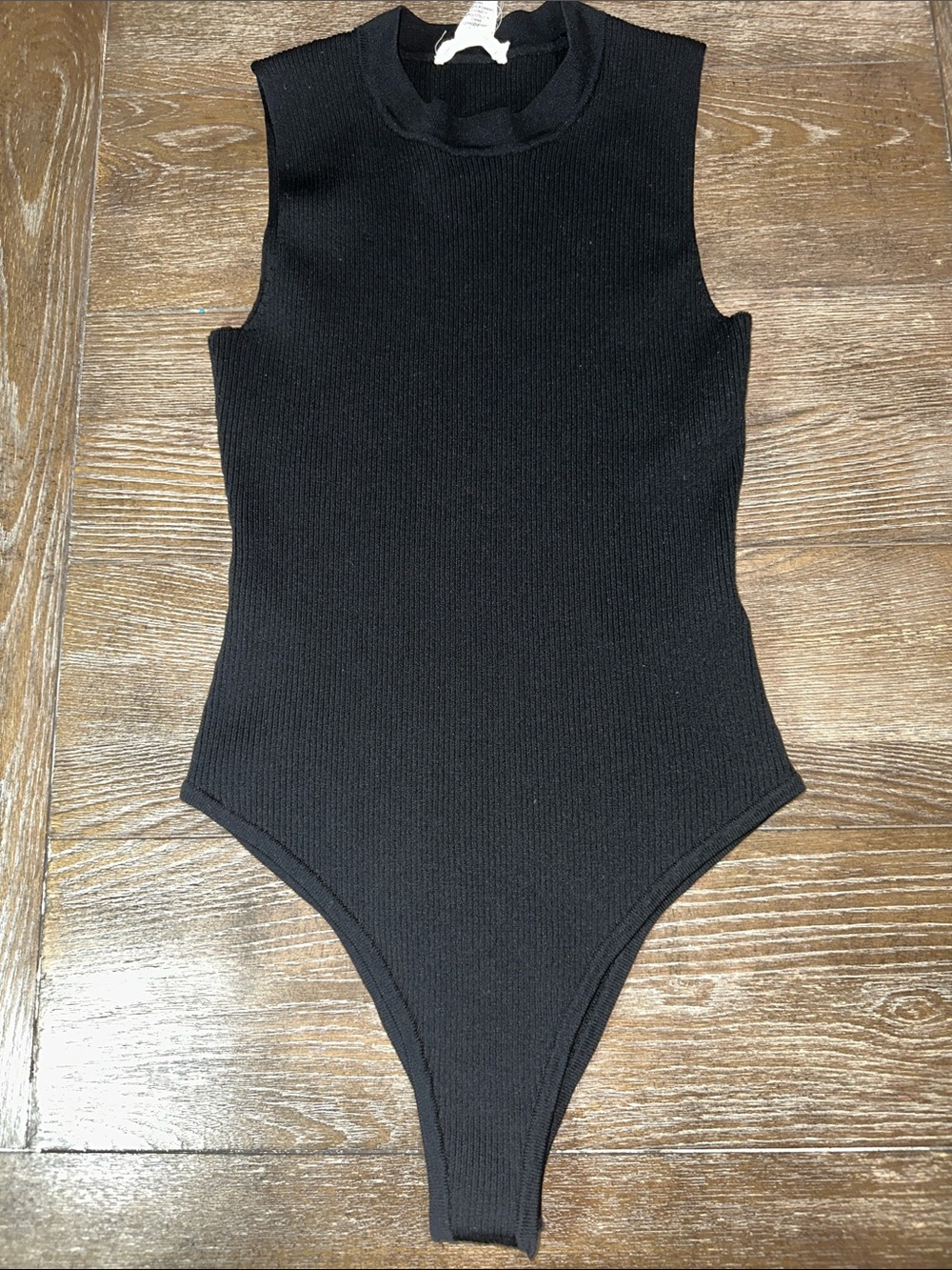Happily Grey Black Ribbed Mock Neck Bodysuit Size L